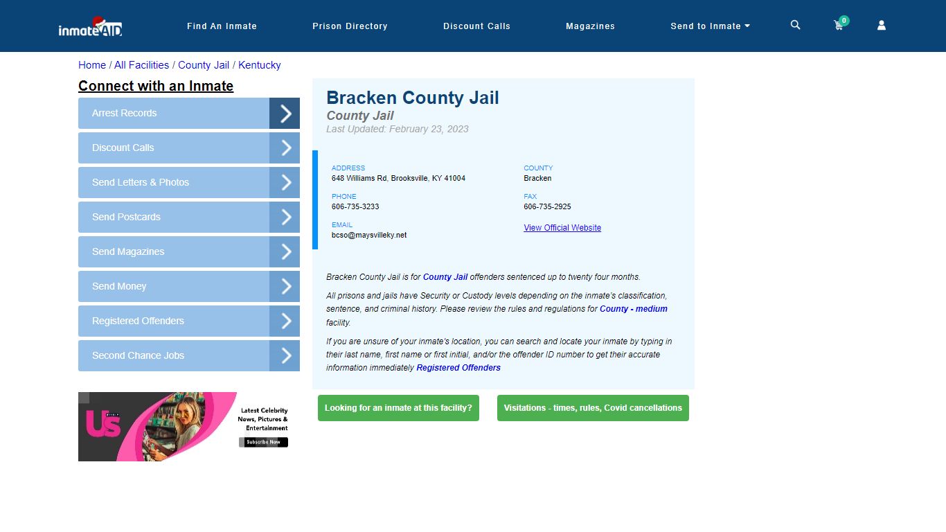 Bracken County Jail - Inmate Locator - Brooksville, KY