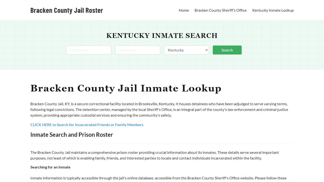 Bracken County Jail Roster Lookup, KY, Inmate Search
