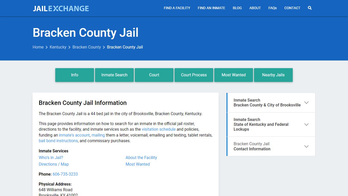 Bracken County Jail, KY Inmate Search, Information